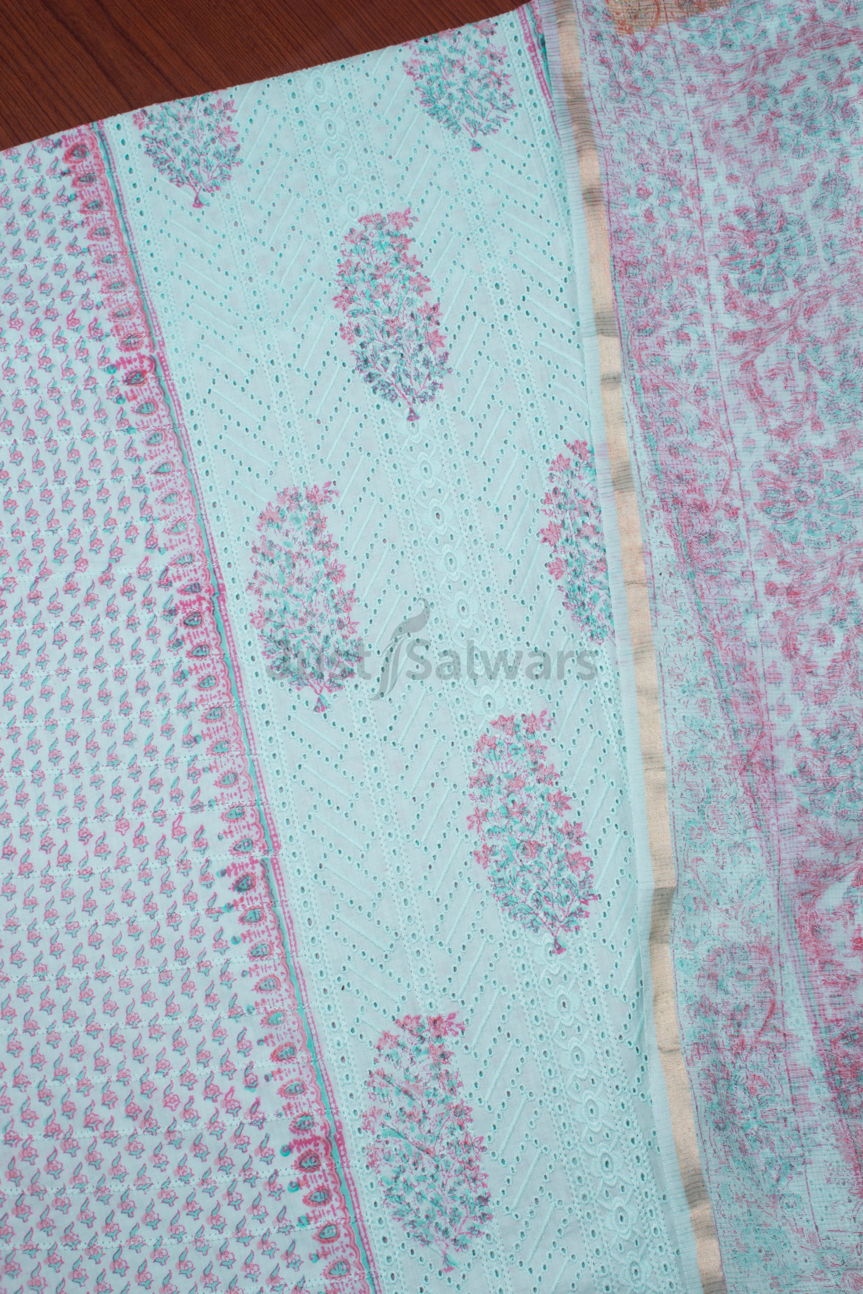 Sky Blue Colour Unstitched Dress Material -Dress Material- Just Salwars