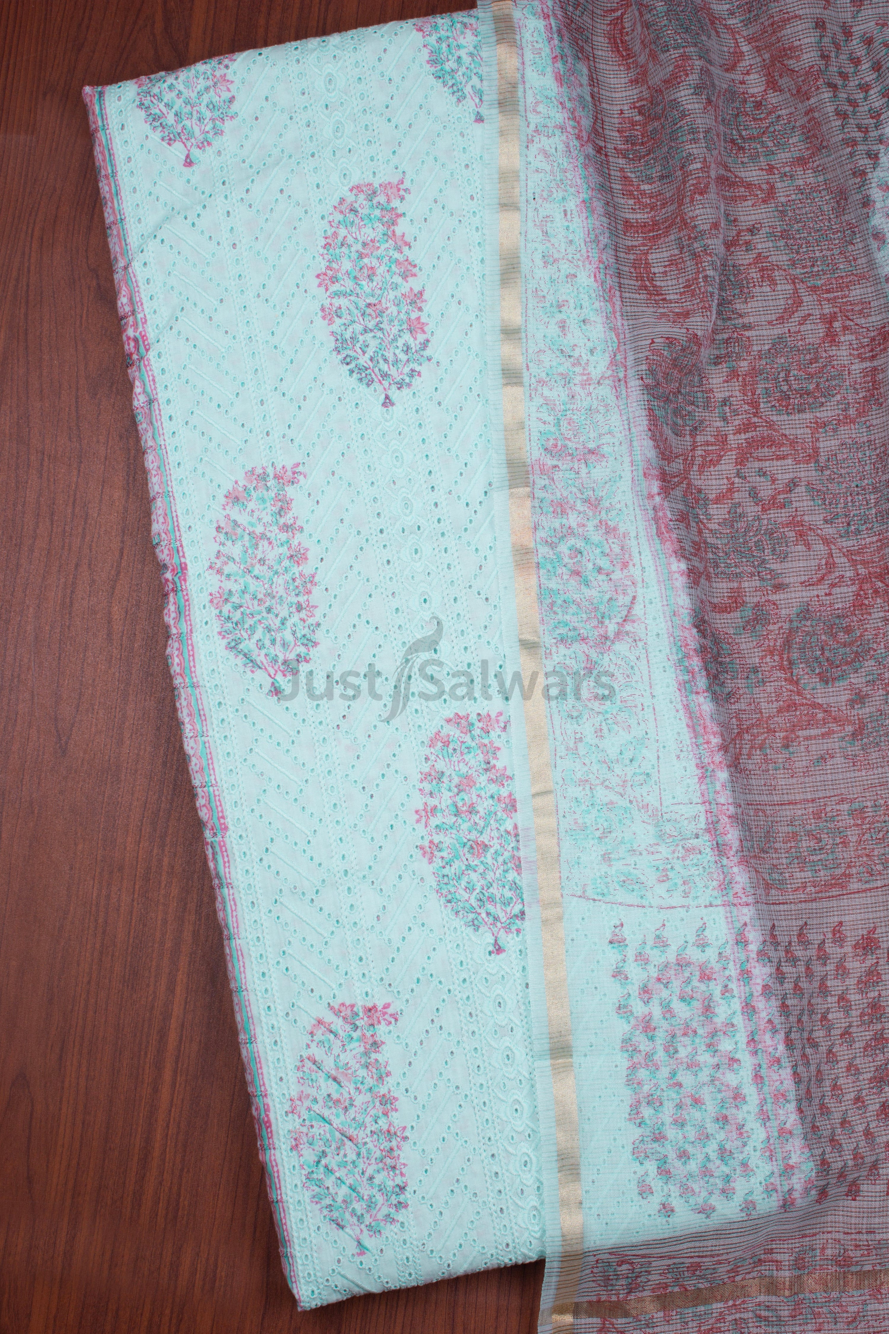 Sky Blue Colour Unstitched Dress Material -Dress Material- Just Salwars