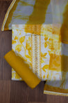 White and Yellow Colour Cotton Dress Material -Dress Material- Just Salwars