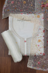 White Colour Muslin Dress Material with Net Dupatta -Dress Material- Just Salwars