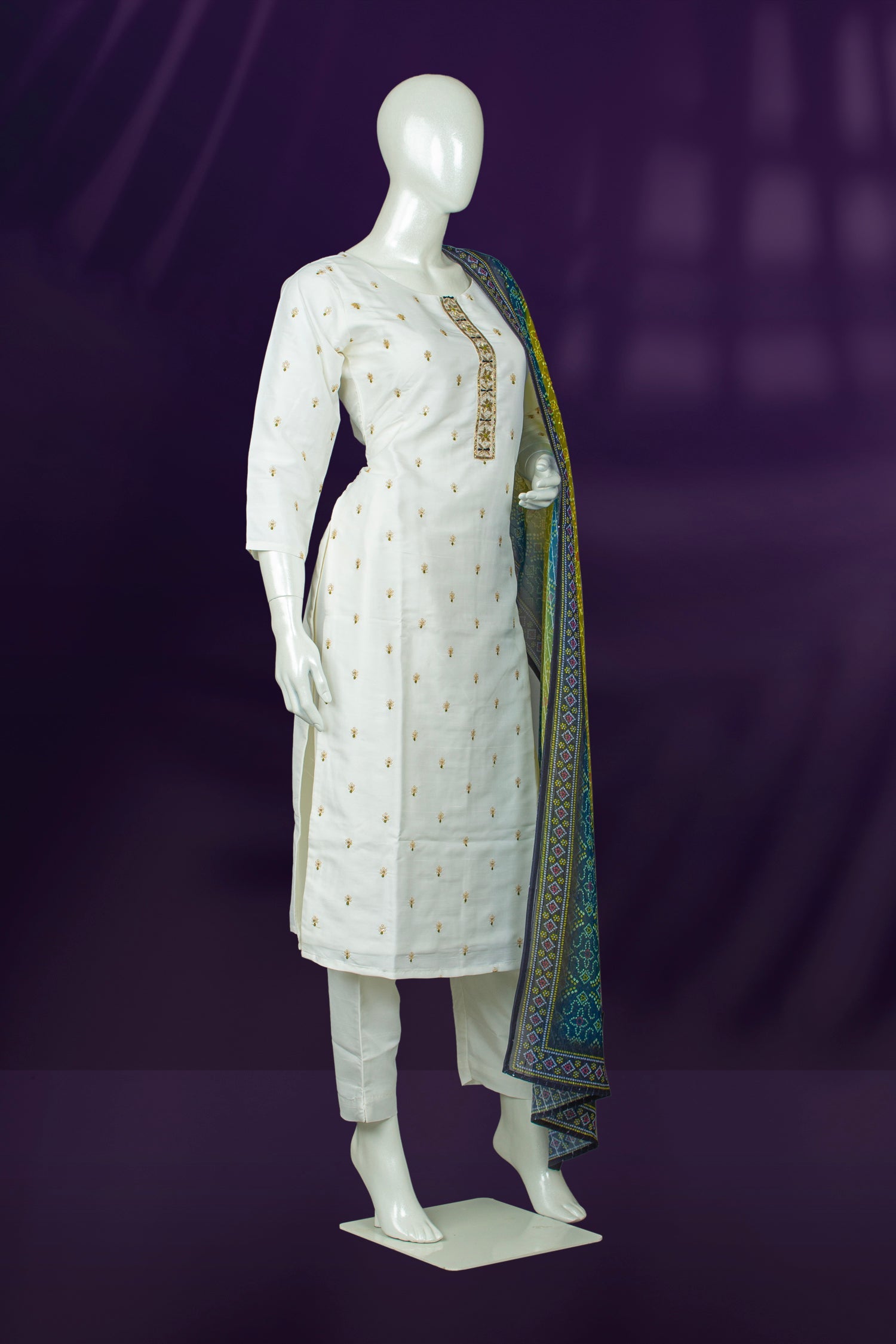 White Colour Straight Cut Salwar Suit -Salwar Suit- Just Salwars