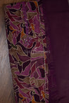 Wine Colour Muslin Dress Material with Chiffon Dupatta -Dress Material- Just Salwars