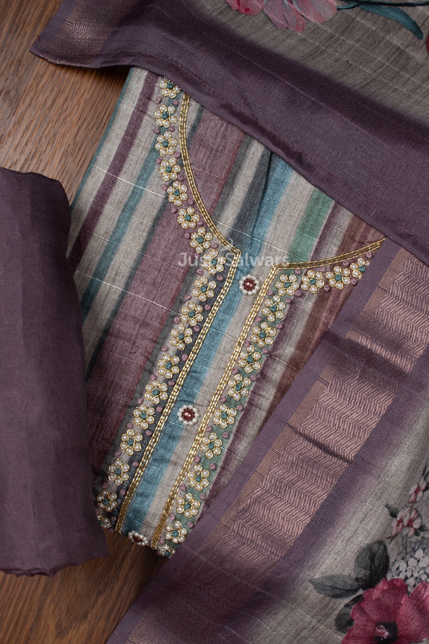 Wine Colour Silk Cotton Dress Material -Dress Material- Just Salwars