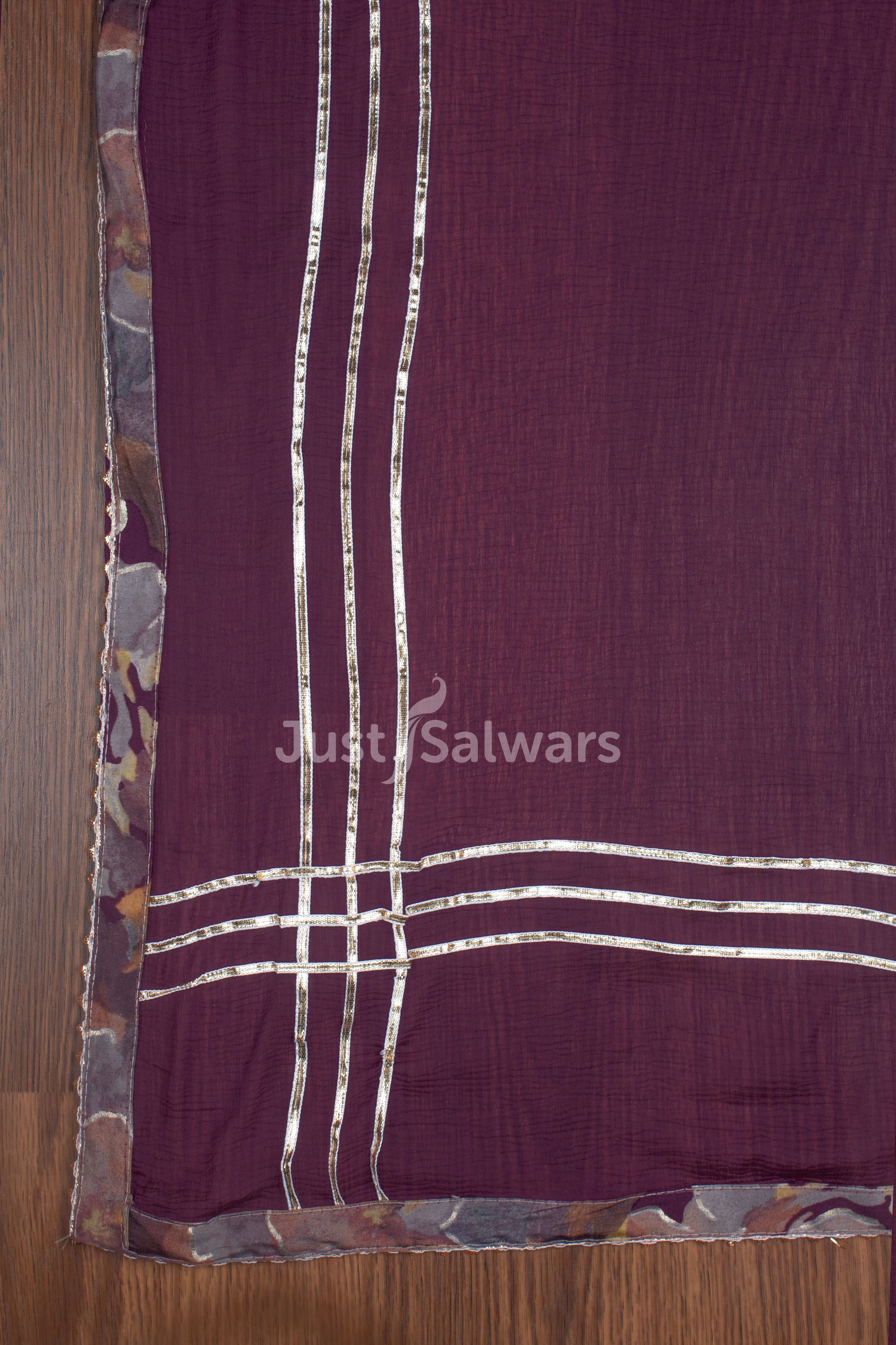 Wine Colour V Neck Muslin Dress Material -Dress Material- Just Salwars