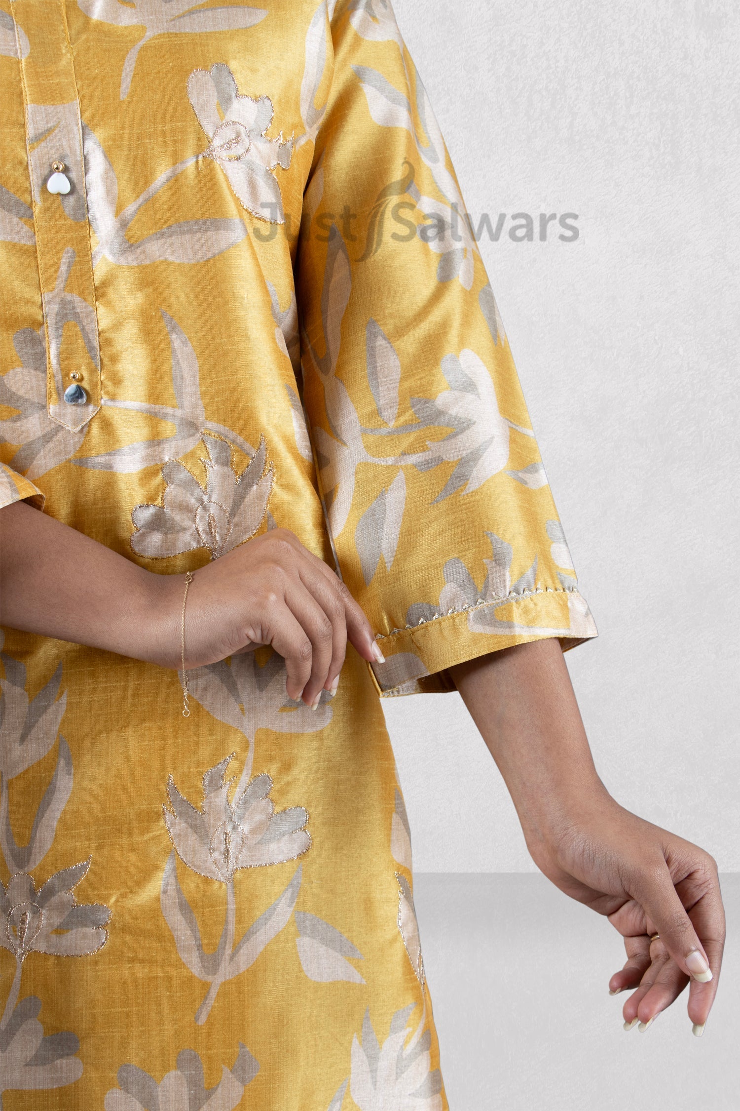 Yellow and Grey Colour Silk Cotton Straight Cut Salwar Suit -Salwar Suit- Just Salwars