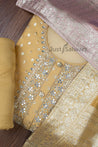 Yellow and Pink Colour Dress Material with Organza Dupatta -Dress Material- Just Salwars