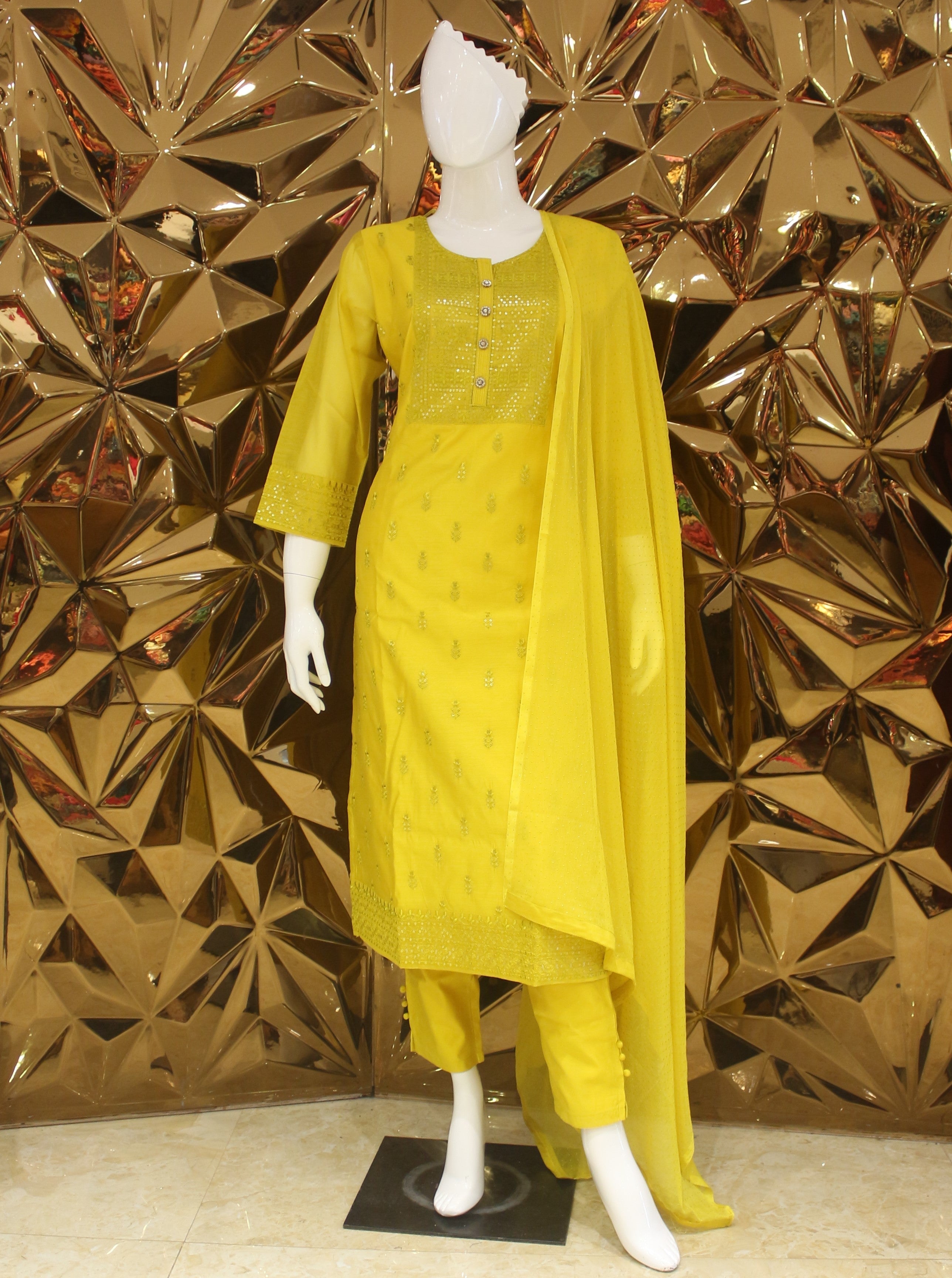 Yellow Colour Straight Cut Salwar Suit -Salwar Suit- Just Salwars