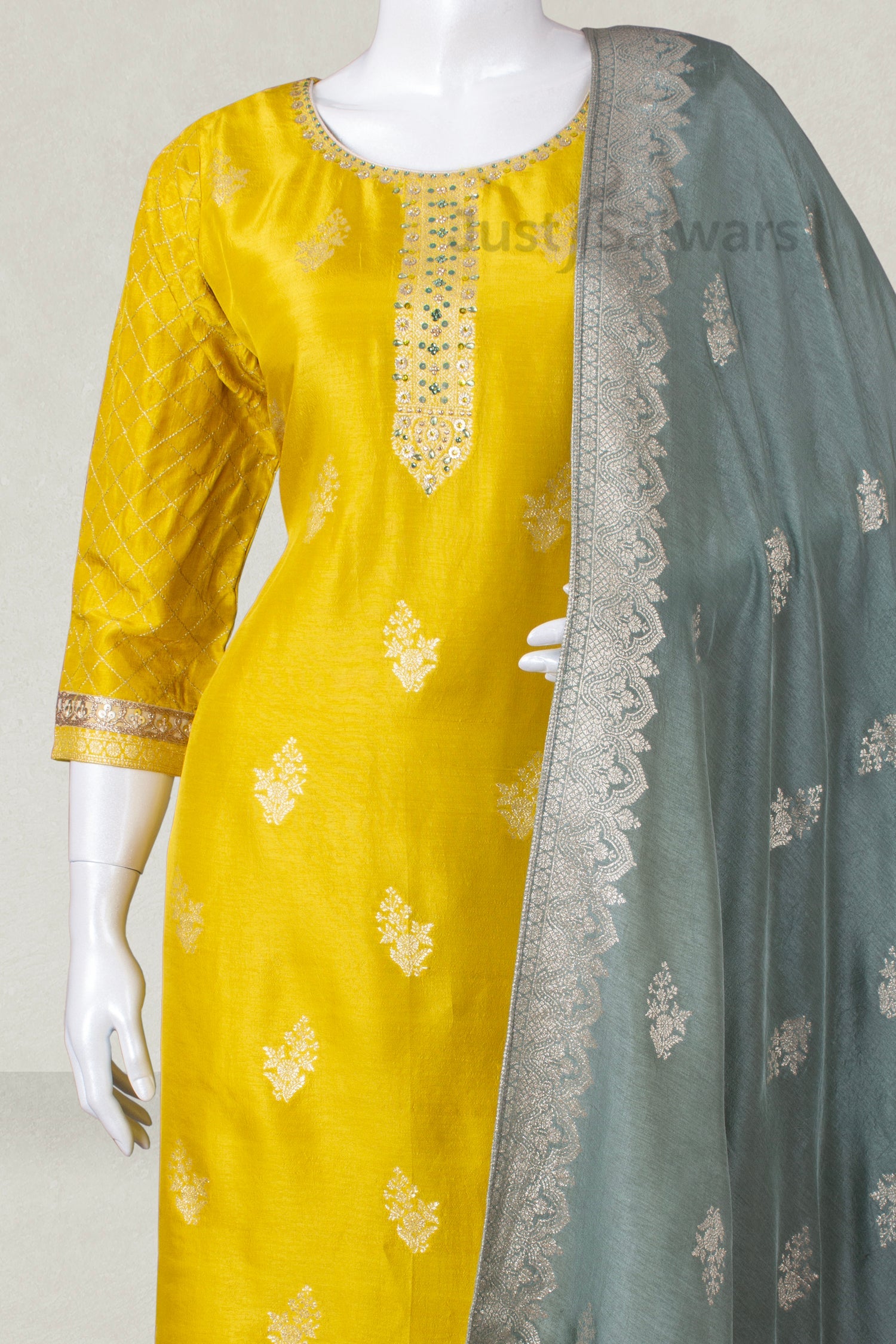 Yellow Colour Straight Cut Salwar Suit -Salwar Suit- Just Salwars