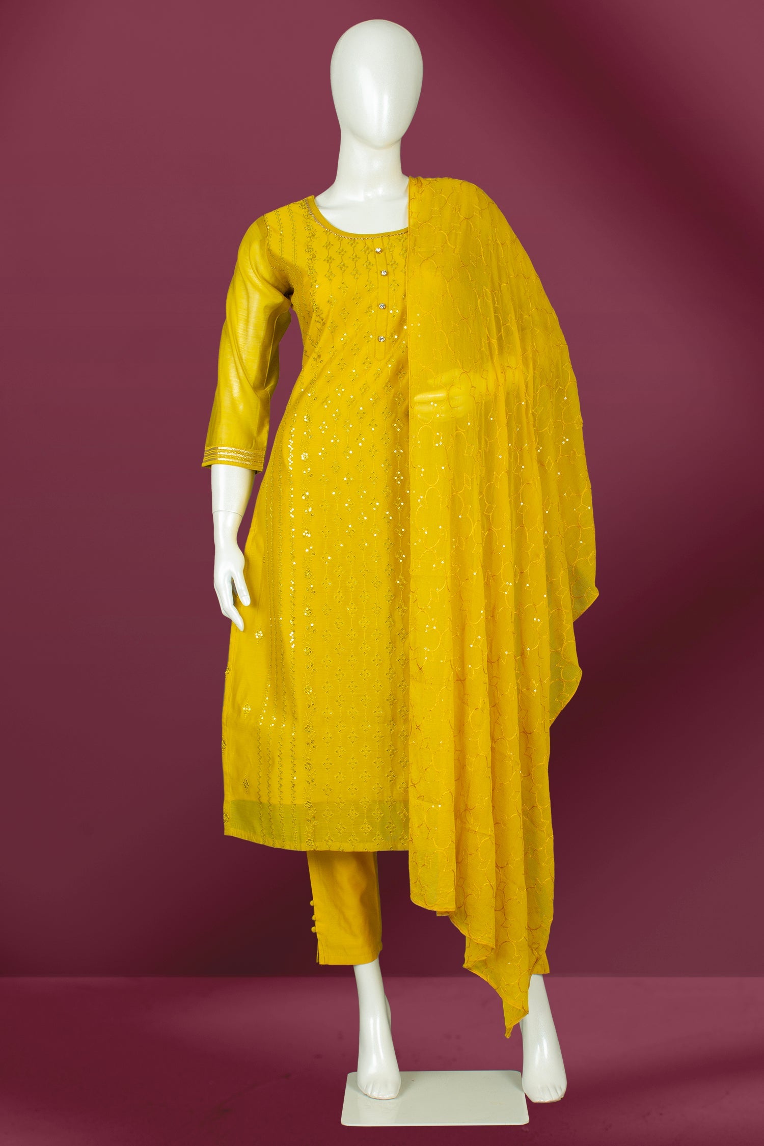 Yellow Colour Straight Cut Salwar Suit -Salwar Suit- Just Salwars